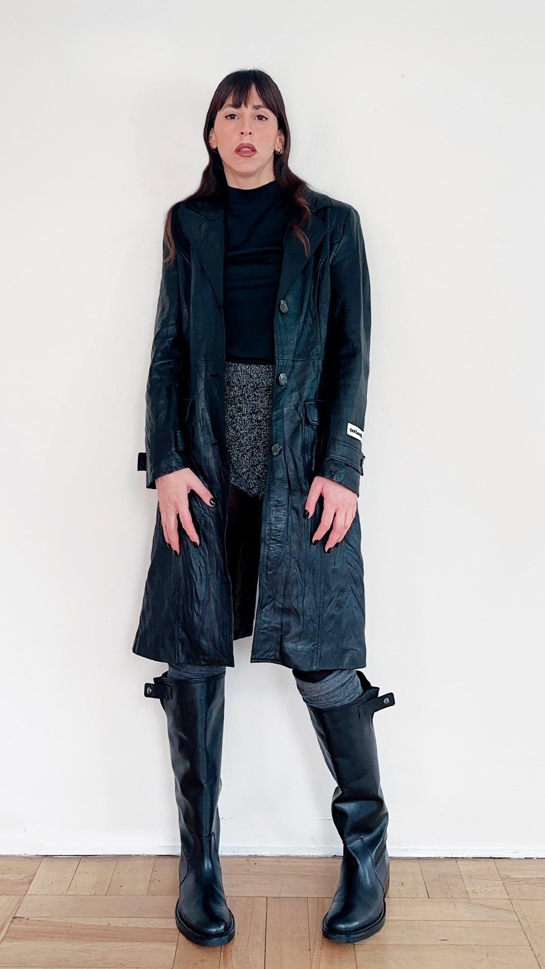 LEATHER LONG COAT NEGRO