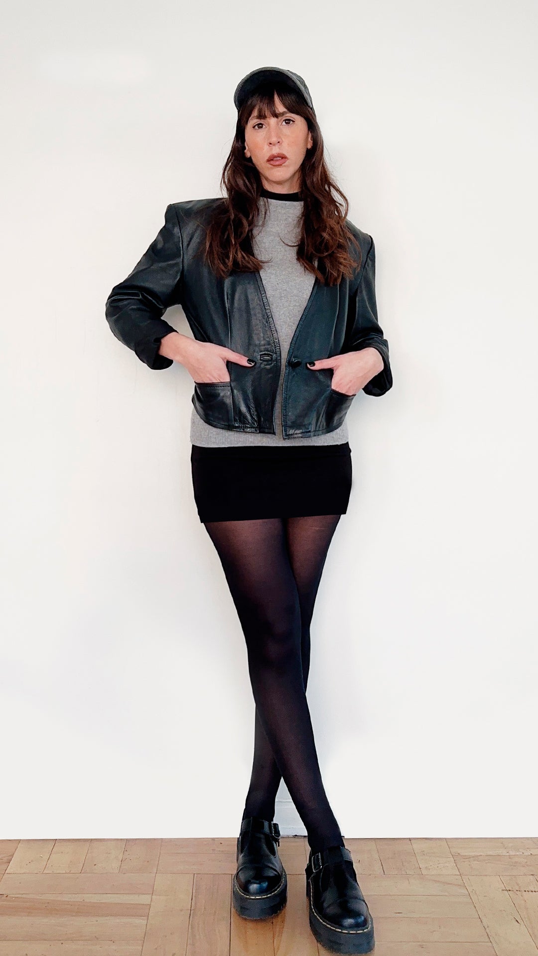 CROP LEATHER JACKET NEGRA