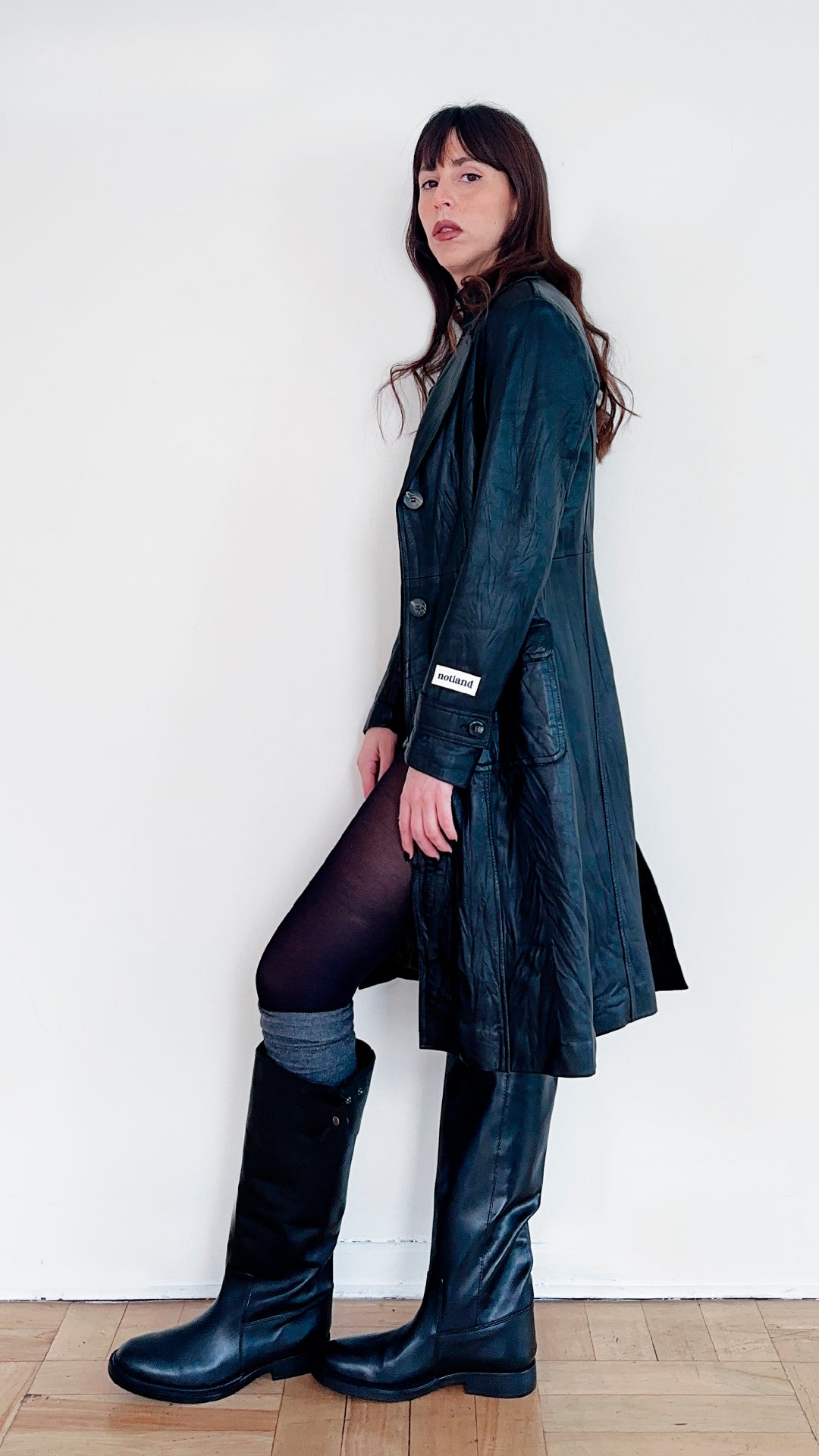 LEATHER LONG COAT NEGRO