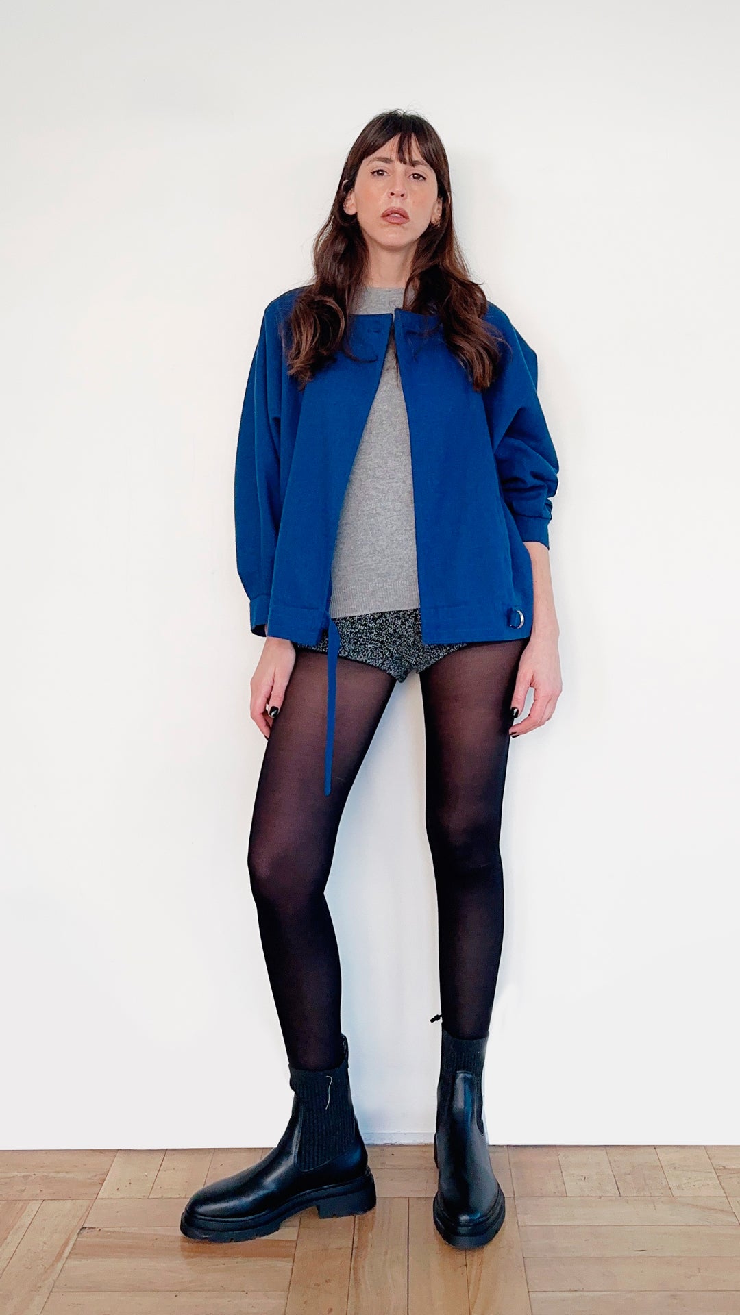 CROP WOOL BOMBER AZUL